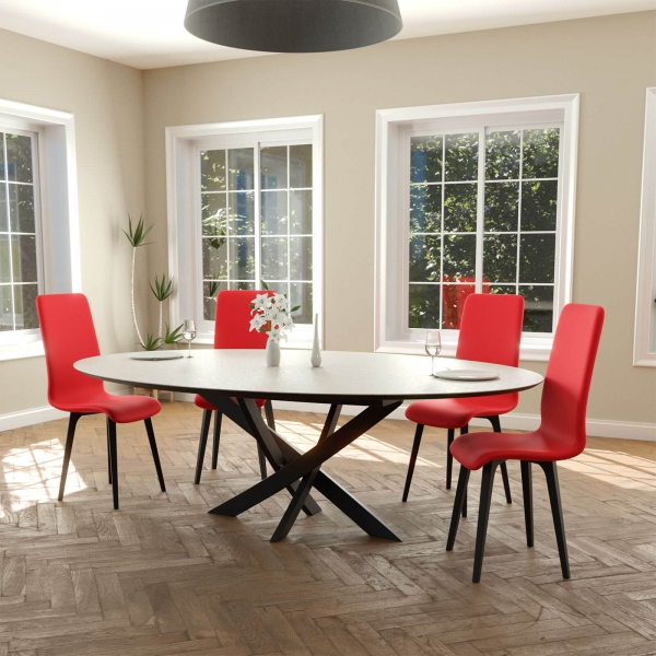 Table extensible design ovale pied central bois et plateau céramique - Elliptica - 8