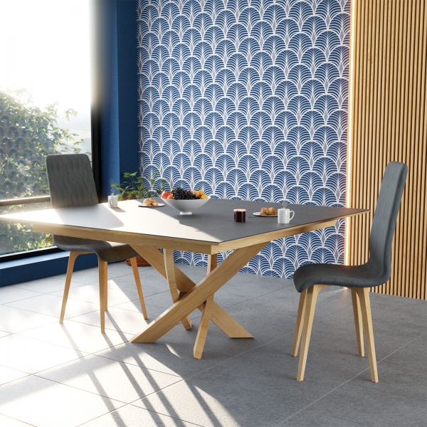 Table carrée extensible en céramique et en bois fabriquée en France - Elliptica - 1