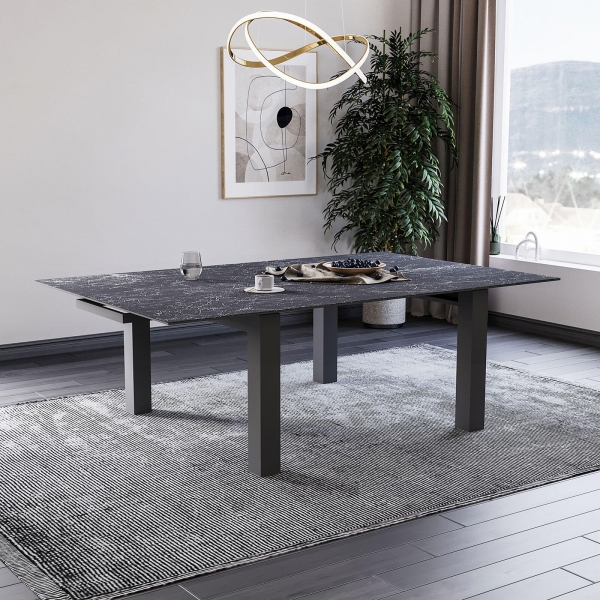 Table carrée extensible en céramique design avec pieds en métal - Hector - 50