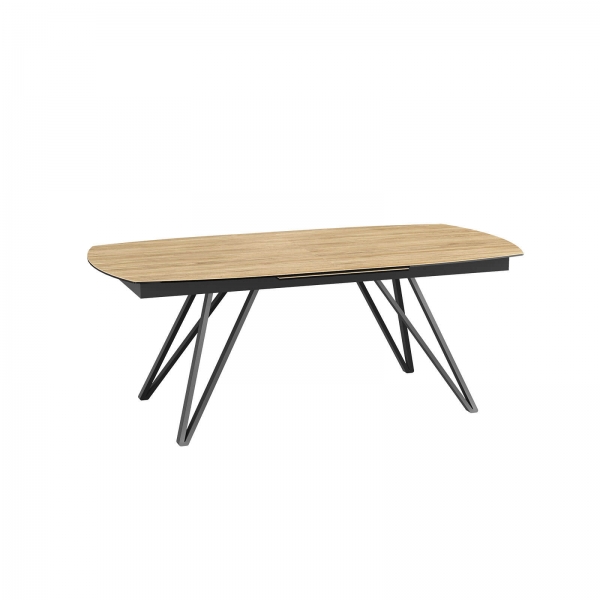 Table en céramique imitation bois extensible avec pieds design en métal noir- Babylone - 16