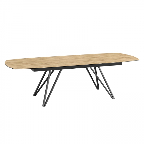 Table en céramique imitation bois avec allonge centrale et pieds design en métal noir - Babylone - 17