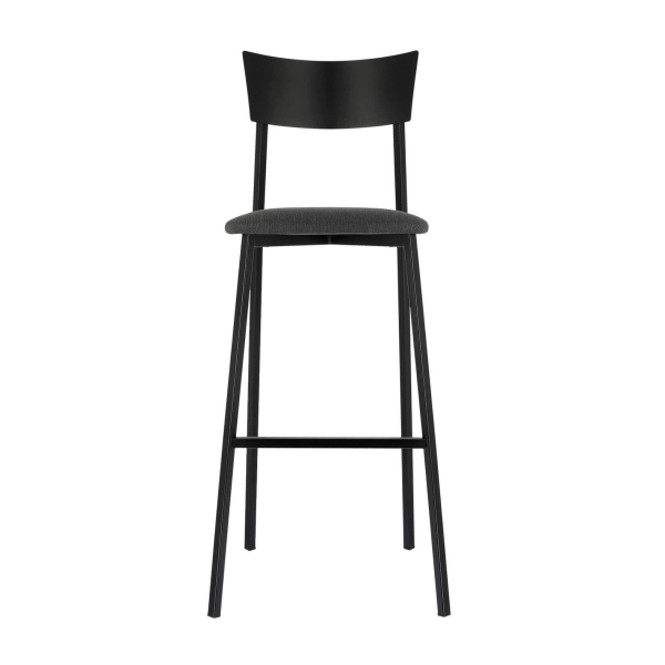 Tabouret de bar made in France avec assise en tissu noir rembourrée et dossier métal - Anémone Carrier® - 2