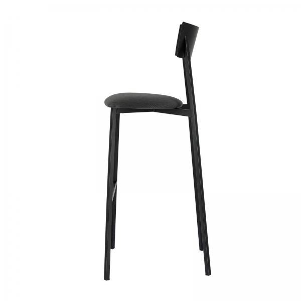 Tabouret de bar fabriqué en France avec assise en tissu noir rembourrée et dossier métal - Anémone Carrier® - 4