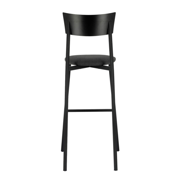 Tabouret de bar français noir avec assise en tissu rembourrée et dossier métal - Anémone Carrier® - 6