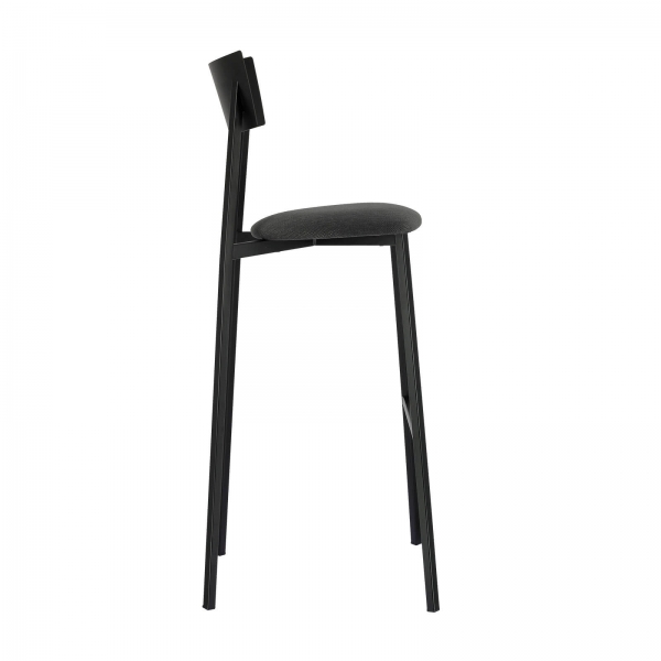 Tabouret de bar français avec assise en tissu rembourrée et dossier métal - Anémone Carrier® - 8