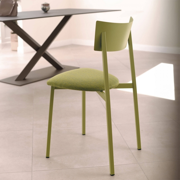 Chaise made in France verte avec assise en tissu rembourrée et dossier métal - Anémone Carrier® - 4