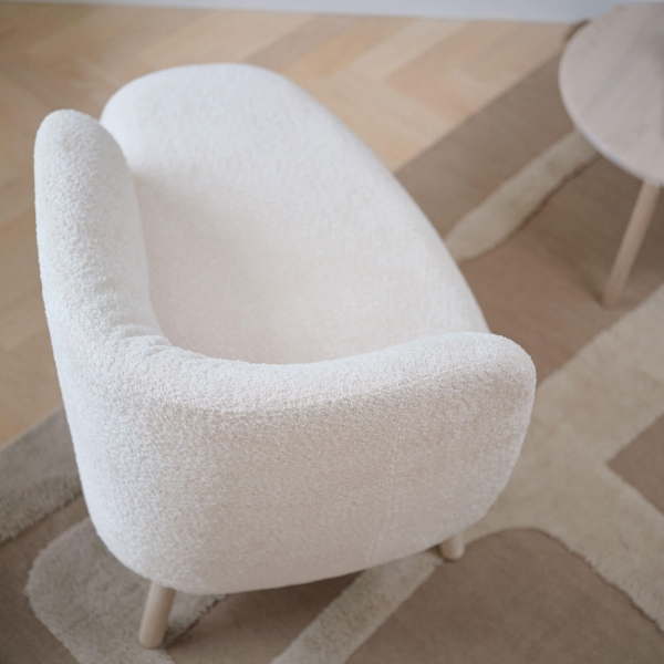 Banquette de salon en tissu bouclé blanc avec pieds en bois naturel - Thalia Mobitec ® - 6