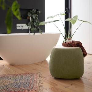 Pouf table cosy en tissu avec tablette en bois massif - Thalia Mobitec ®