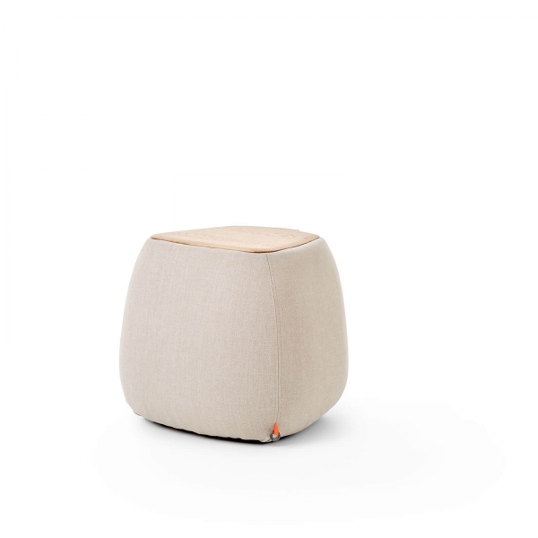 Pouf table en tissu blanc avec tablette en bois massif - Thalia Mobitec ® - 10