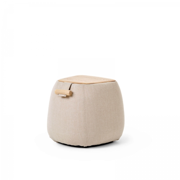 Pouf table en tissu blanc avec tablette en bois massif naturel - Thalia Mobitec ® - 11