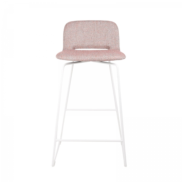 Tabouret design en tissu rose avec dossier bas et pieds en métal blanc - Pamp Mobitec ® - 5