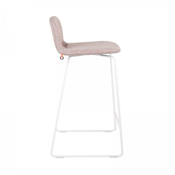 Tabouret haut design en tissu rose avec dossier bas et pieds en métal blanc - Pamp Mobitec ® - 6