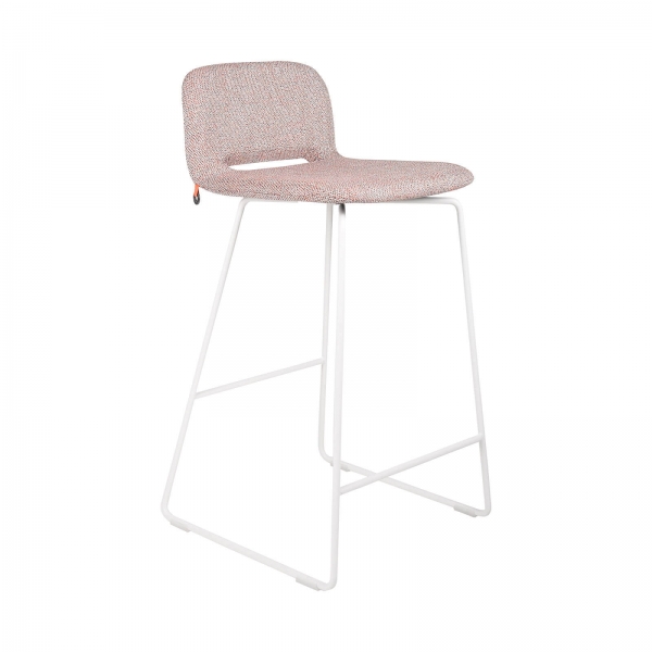 Tabouret snack design en tissu rose avec dossier bas et pieds en métal blanc - Pamp Mobitec ® - 4