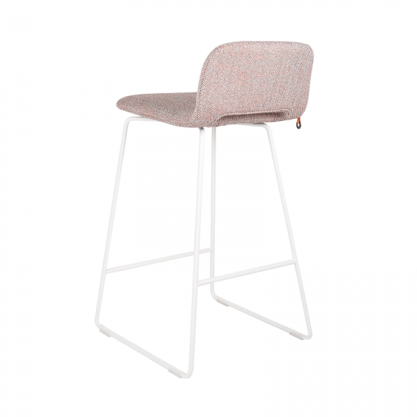 Tabouret tendance en tissu rose avec dossier bas et pieds en métal blanc - Pamp Mobitec ® - 7