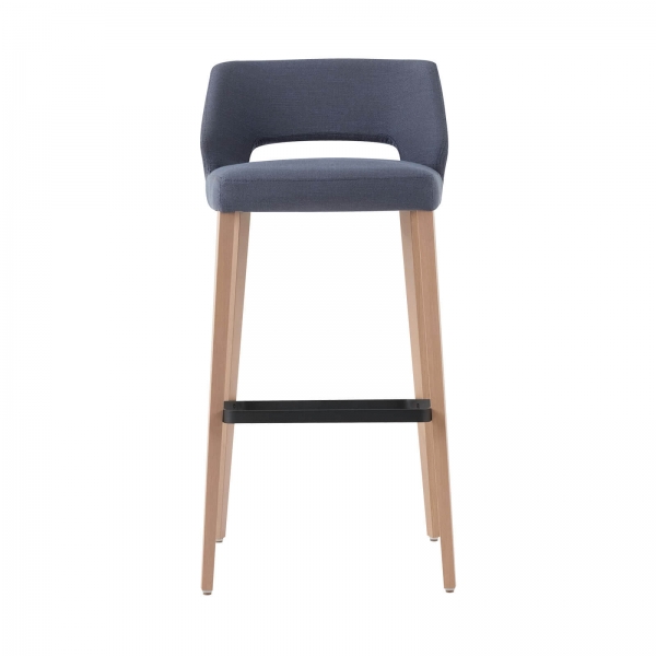 Tabouret haut en tissu gris avec dossier bas et pieds en bois naturel - Lena Mobitec ® - 3