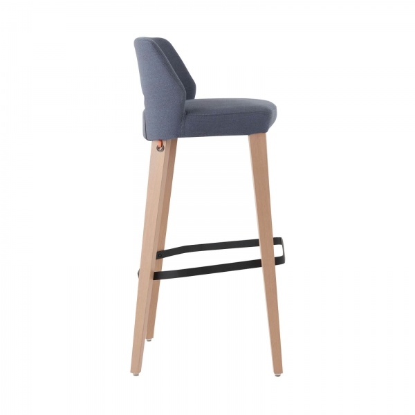 Tabouret hauteur 80 cm en tissu gris avec dossier bas et pieds en bois naturel - Lena Mobitec ® - 2