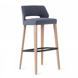 Tabouret de bar en tissu gris avec dossier bas et pieds en bois naturel - Lena Mobitec ®