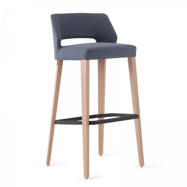 Tabouret de bar en tissu gris avec dossier bas et pieds en bois naturel - Lena Mobitec ® - 1