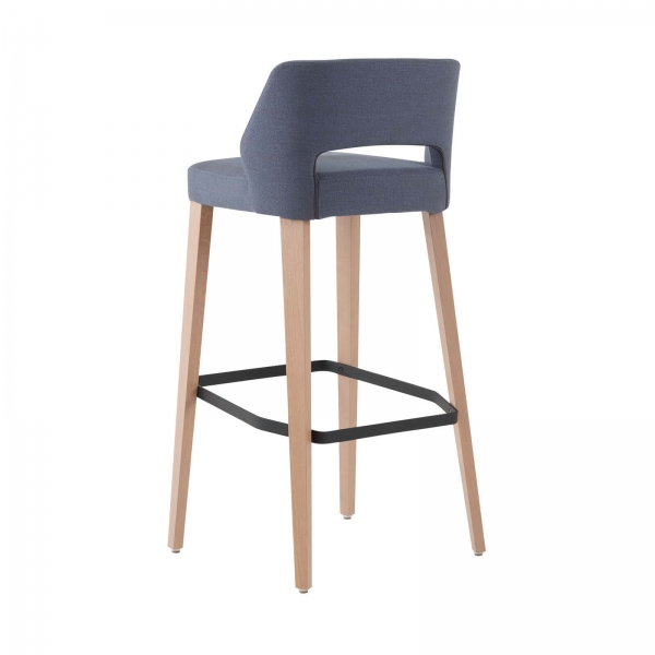 Tabouret de bar en tissu gris avec dossier bas et pieds en bois naturel - Lena Mobitec ® - 4