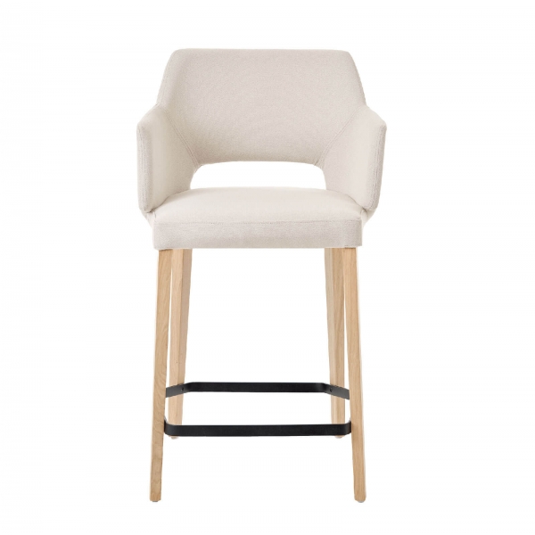 Tabouret haut en tissu blanc avec accoudoirs et pieds en bois naturel - Lena Mobitec ® - 17