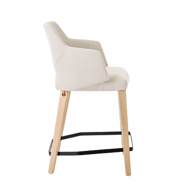 Tabouret snack en tissu blanc avec accoudoirs et pieds en bois naturel - Lena Mobitec ® - 16