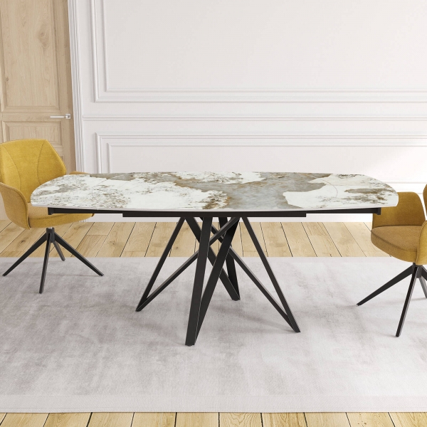 Table moderne en céramique extensible avec pieds en métal noir - New Austin - 15