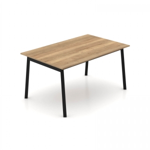Table extensible en mélaminé chêne naturel avec pieds en métal noir fabriquée en Belgique - Bérénice