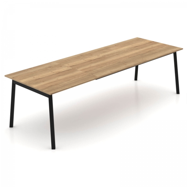 Table extensible en mélaminé chêne naturel avec pieds en métal noir fabriquée en Belgique - Bérénice - 5