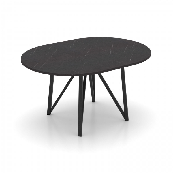 Table ronde design extensible en stratifié imitation marbre noir avec pieds en métal anthracite - Claire de Lune - 2