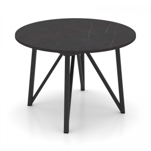 Table ronde moderne extensible en stratifié imitation marbre noir avec pieds en métal anthracite - Claire de Lune