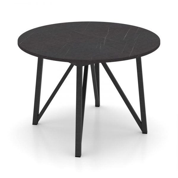 Table ronde moderne extensible en stratifié imitation marbre noir avec pieds en métal anthracite - Claire de Lune - 1