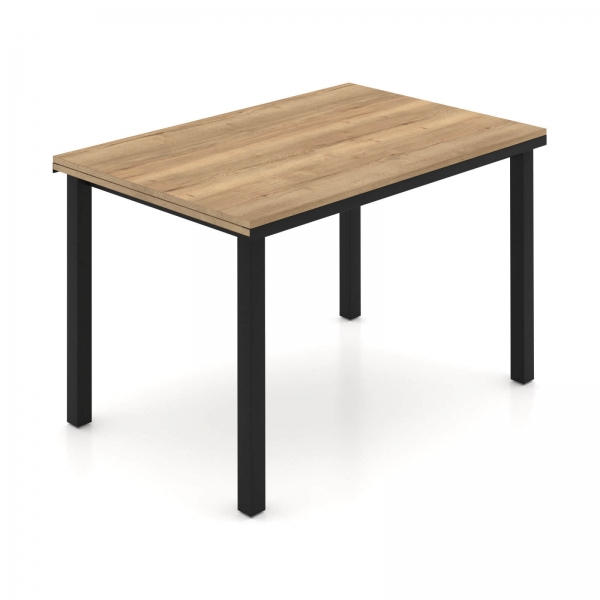 Table de cuisine extensible en mélaminé chêne naturel avec pieds en métal noir - Valentina - 1