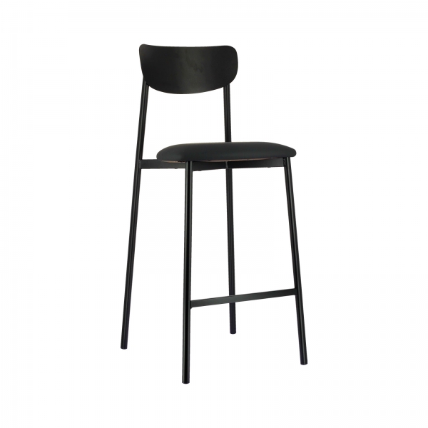 Tabouret français en métal noir avec assise en simili rembourrée - Colette Carrier® - 1