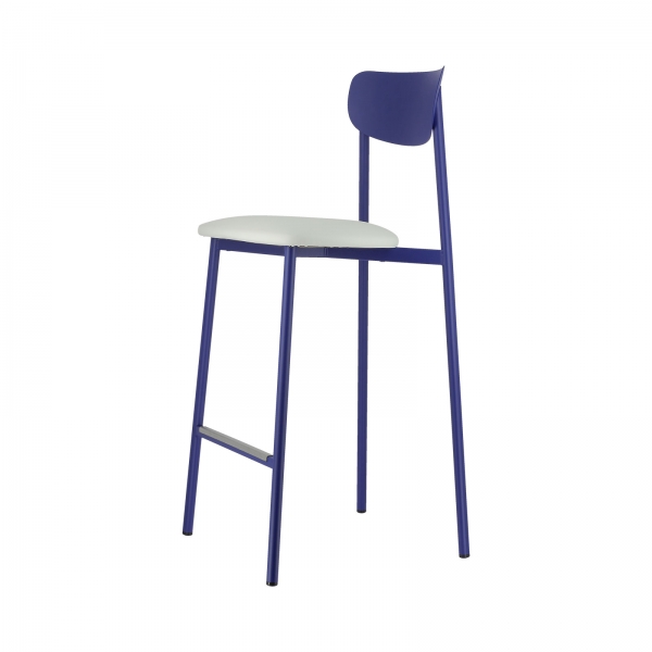 Tabouret français en métal bleu avec assise en simili rembourrée - Colette Carrier® - 20