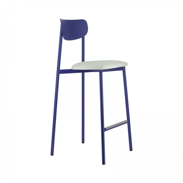 Tabouret made in France en métal bleu avec assise en simili rembourrée - Colette Carrier® - 19