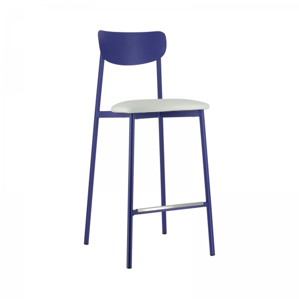 Tabouret français en métal bleu avec assise en simili rembourrée - Colette Carrier® - 13