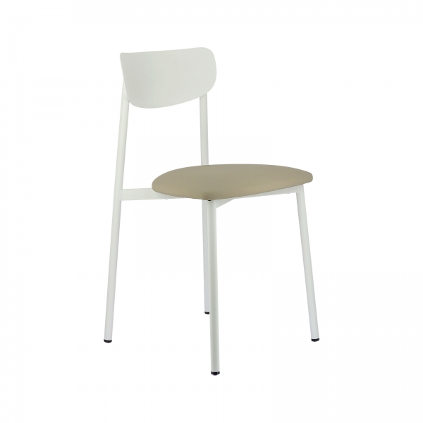 Chaise française en métal blanc avec assise en simili rembourrée - Colette Carrier® - 12