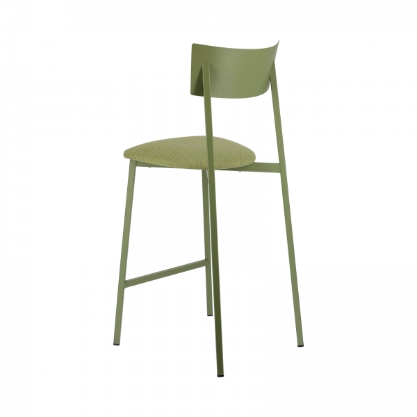 Tabouret snack français avec assise en tissu rembourrée et dossier métal - Anémone Carrier® - 14