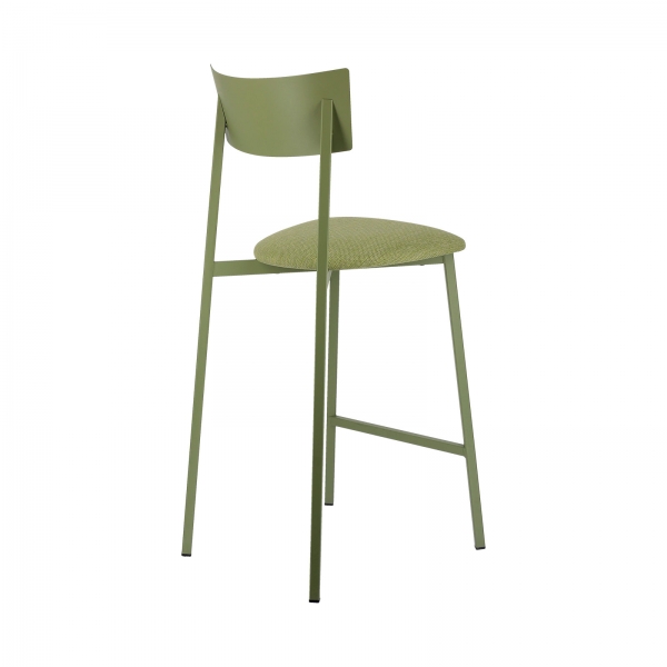 Tabouret snack français avec assise en tissu rembourrée et dossier métal - Anémone Carrier® - 16