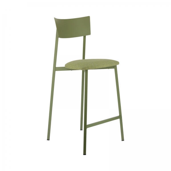 Tabouret snack français avec assise en tissu rembourrée et dossier métal - Anémone Carrier® - 9