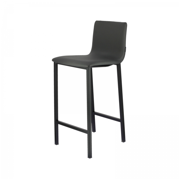 Tabouret hauteur 65 cm en simili noir dossier bas avec pieds en métal - Koko Mobliberica® - 3