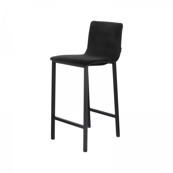 Tabouret hauteur 65 cm en tissu noir dossier bas avec pieds en métal - Koko Mobliberica® - 3