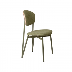 Chaise design française assise en tissu, dossier bi-matières et pieds en métal - Artémis Carrier®