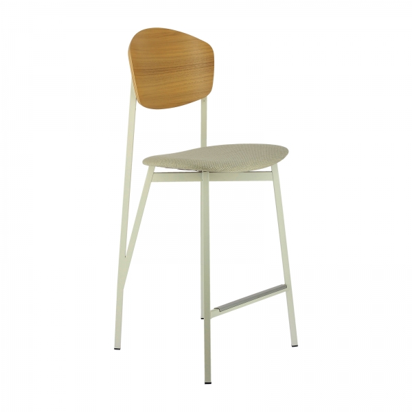 Tabouret snack design français assise en tissu dossier bois et pieds en métal - Artémis Carrier® - 7