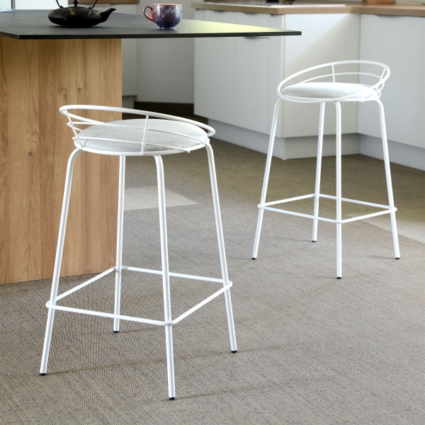 Tabouret haut français rembourré en métal et tissu - Yaël Carrier® - 1