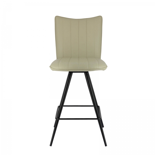 Tabouret haut pivotant beige avec pieds obliques noirs - Timéo - 24