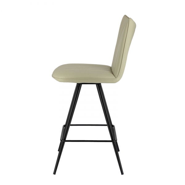 Tabouret haut pivotant beige avec pieds obliques noirs - Timéo - 28