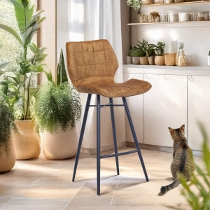 Tabouret moderne coque matelassée en velours et pieds en métal noir - Impia