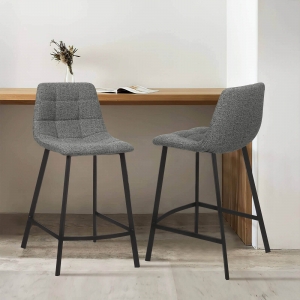 Tabouret matelassé en tissu gris avec hauteur snack - Carvi