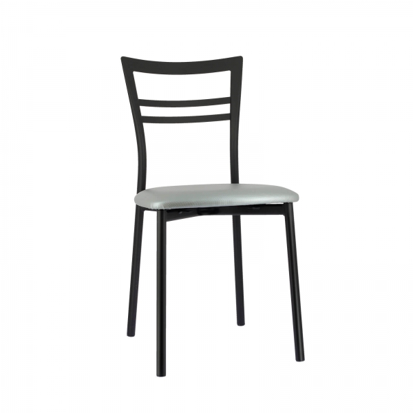 Chaise de cuisine rembourrée noire avec assise gris brillant - Go 1419 - 12